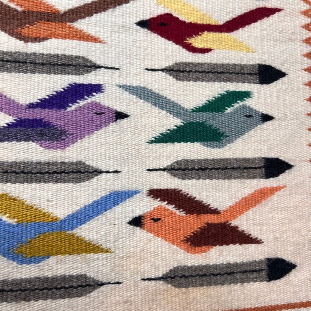 Navajo original wool pictorial rug handwoven birds and feathers - Picture 5 of 11